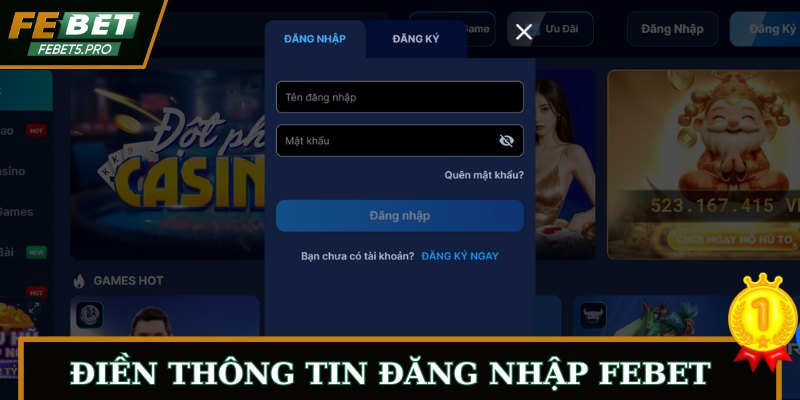 Điền thông tin đăng nhập FEBET