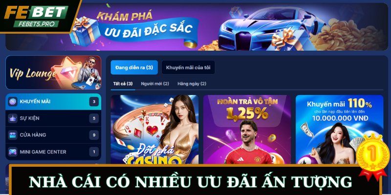 Nhà cái có nhiều ưu đãi ấn tượng